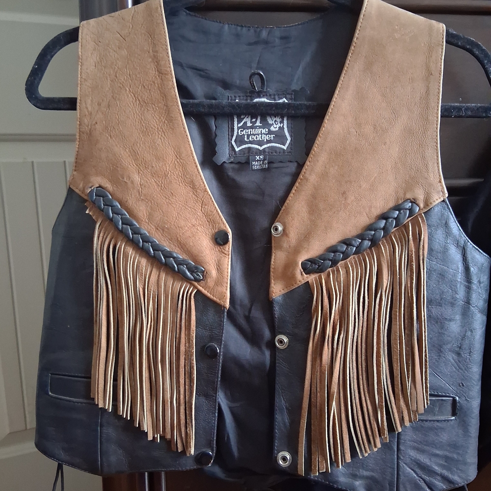 Brown and Black Leather Fringe Vest